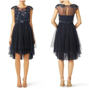 Marchesa Notte Navy Mesh Lace Tulle Dress $895